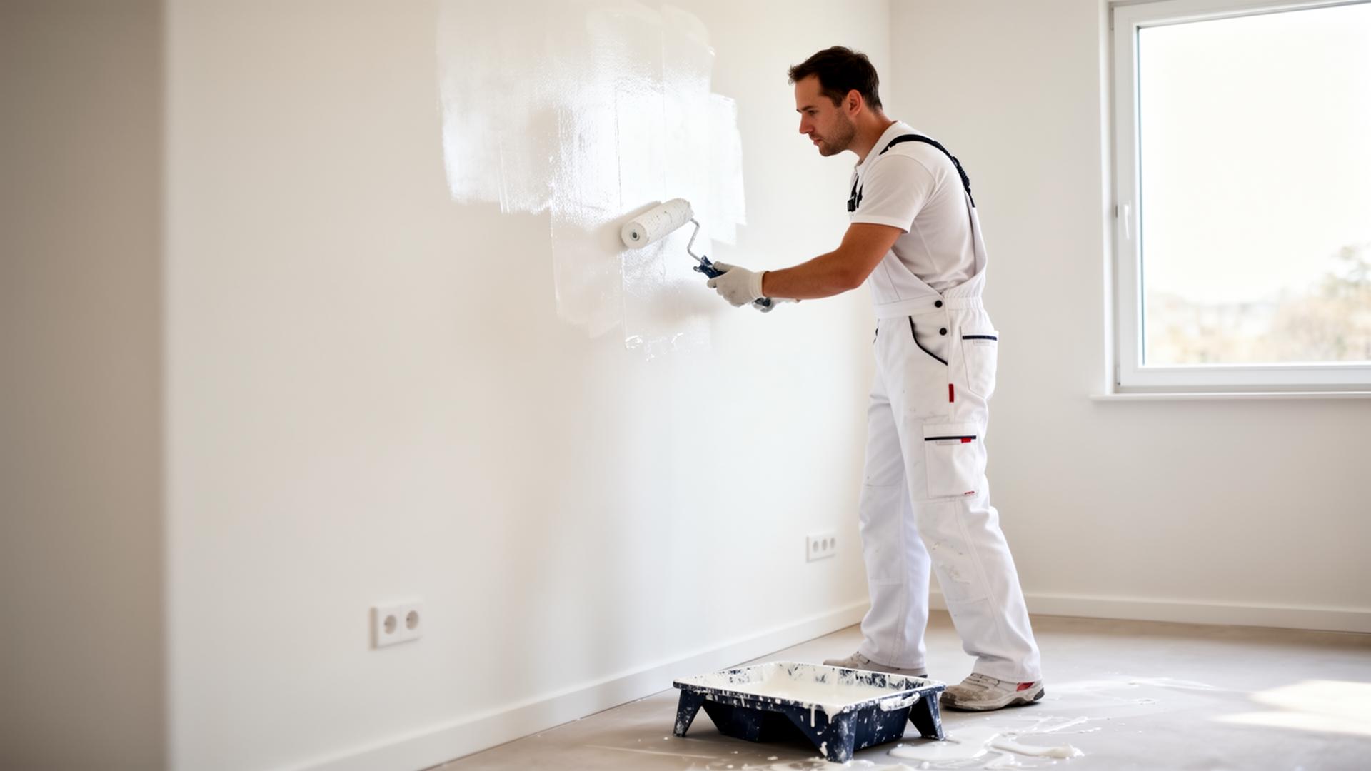 Professional painter applying white interior paint