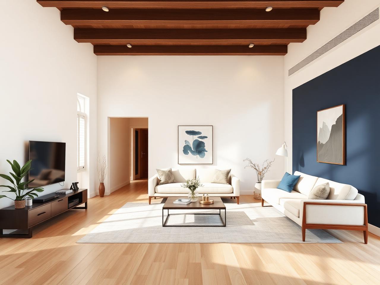 Sala de estar pintada con acabado profesional en tonos neutros